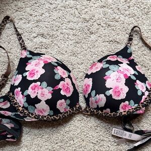 Victoria's Secret Black and Pink Floral push up Bra